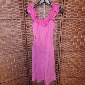 Donna Morgan Shot A-Line Ruffle Midi Cocktail Dress Strawberry